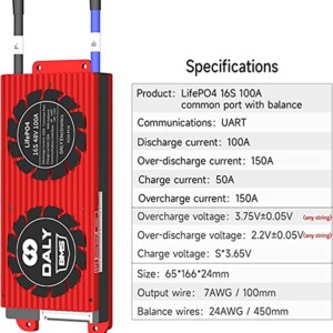 BMS LiFePO4 48V 16S 100/50A Common Port with balance smart bluetooth UART - Image 2